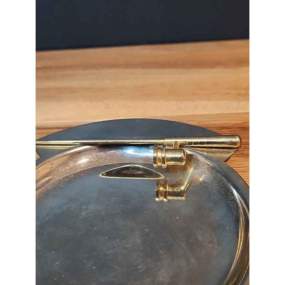 Vintage Coin Dish, Trinket Dish Ash Tray Metal Gold Fishing Pole Table Decor